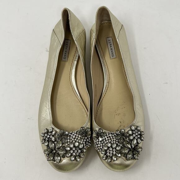 Vera Wang LAVENDER SILVER REAL LEATHER EMBELLISHMENT FLAT ROUND TOE BALLET 6.5 - Picture 4 of 12